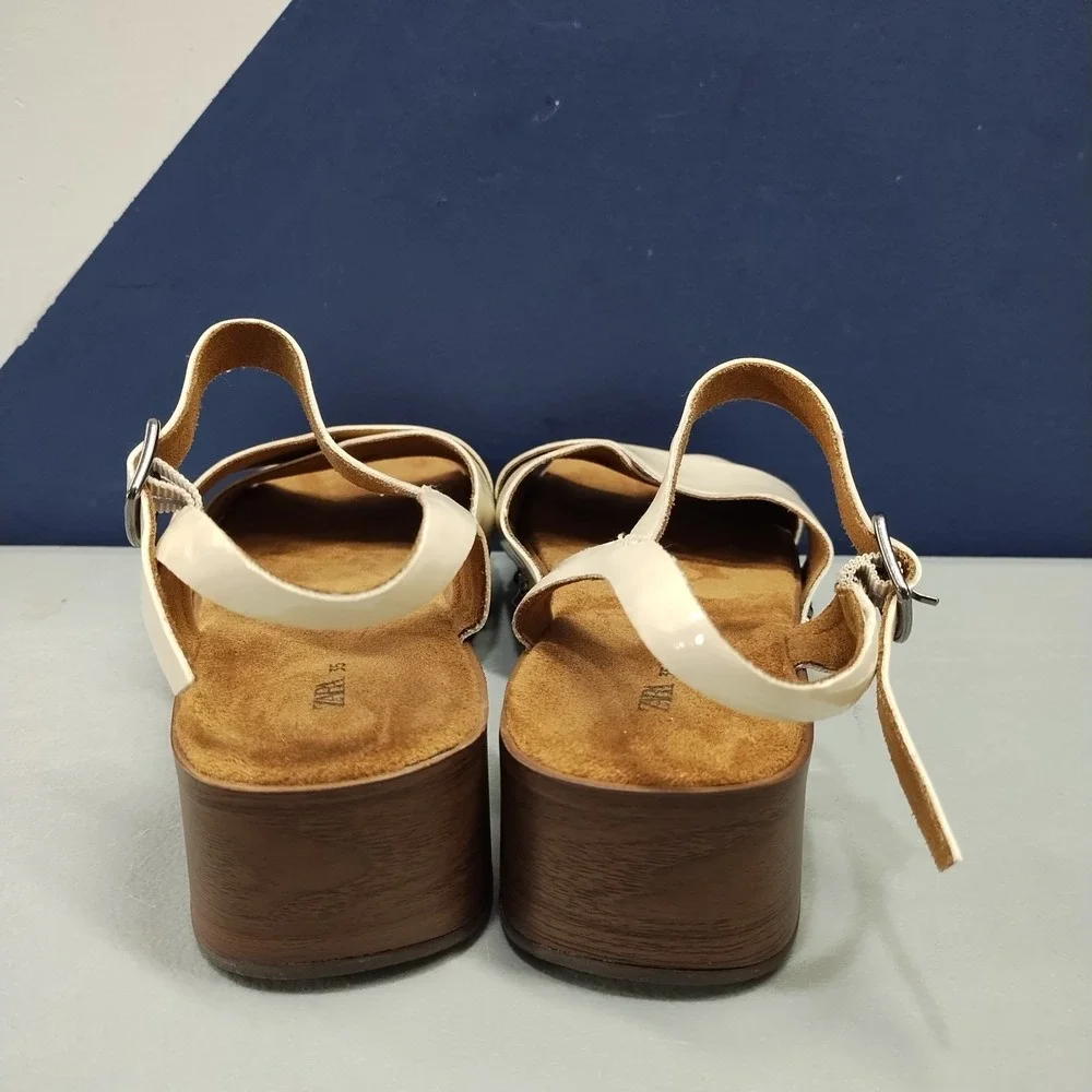 Zara Cross-Strap Sandals Womens Size 35 Tan Brown Studded Detail Buckle Closure - Picture 6 of 10